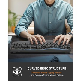 EDJO Ergonomic Wireless Keyboard with Wrist Rest, Wave Keys, for Large Hands, 2.4GHz Full Size Ergo Cordless USB Computer Keyboard, Comfortable Natural Typing, for Laptop, Mac, Windows (Gray)