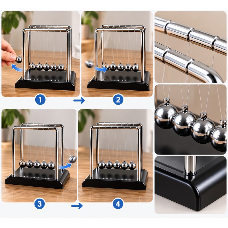 Newton's Cradle Balance Balls for Physics Demonstrations – Metal Pendulum