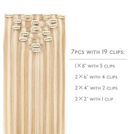 WENNALIFE Clip in Hair Extensions Human Hair 16 Inch 120g 7pcs Dirty Blonde Highlighted Bleach Blonde Hair Extensions Clip in for Women Real Human Hair Rallonge Cheveux Extensions
