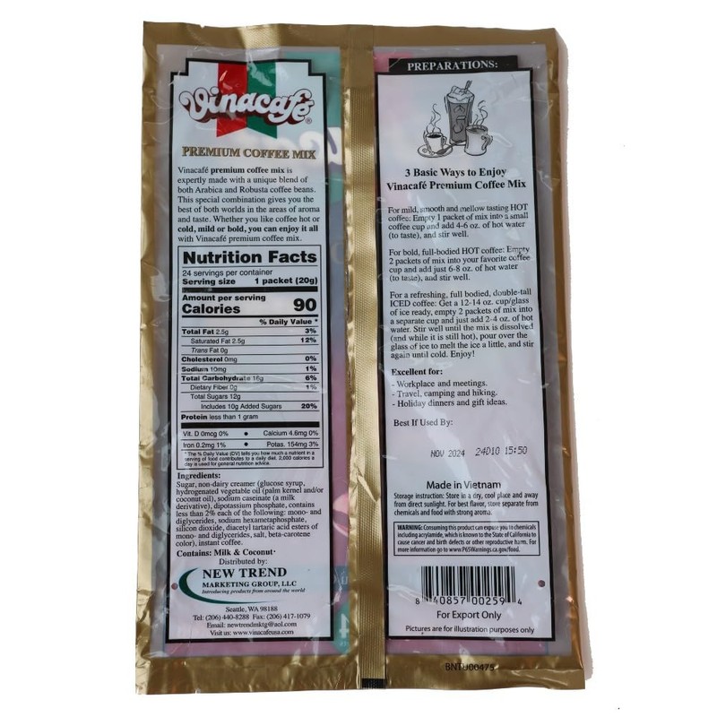 Vinacafe Premium 3 in 1 Instant Coffee Mix, New &