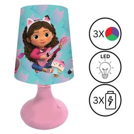 Lexibook, Gabby's Dollhouse MLT10GDH Mini Bedside Lamp and Wireless Night Light Pink/Blue