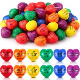 Rotatingpals 60 Pcs Christian Heart Stress Balls Bulk Jesus Bible Quotes Motivational Balls Colorful PU Foam Stress Relief Christian Party Favor for Adults Teens Kids Gifts for First Communion