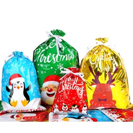 DIYASY 30pcs Christmas Drawstring Gift Bags, Lager Size Xmas Gift Wrapping Goodies Bags