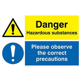 Viking Signs CN653-A4L-V"Danger Hazardous Substances, Please Observe The Correct Precautions" Sign, Vinyl/Sticker, Yellow, 300 mm H x 200 mm W