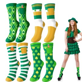 Tkifoda 4 Pairs St Patricks Day Socks with Pockets Shamrock Pocket Socks Funny Novelty Socks Holiday Socks Crew Socks