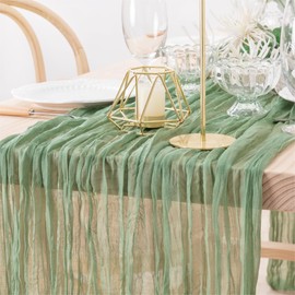 MLMW 2 Pack Cheesecloth Table Runner Bulk 13.3ft Gauze Table Runner 35 × 160 Inch Rustic Cheese Cloth Table Runner for Easter Wedding Baby Shower Birthday Bridal Party Decorations Sage Green