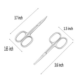 Motanar Eyebrow and Nose Hair Scissors 3.7” Stainless Steel Professional Facial Hair Beard Eyelashes Ear Hairs and Moustache Scissors Trimmer 2 Pieces Straight Safety Point (Staight and Safety Head)