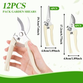 12 Pcs Garden Shears Flower Scissors Pruning Shears Floral Garden Clippers Hand Pruners Branch Cutter Gardening Tools for Plants Cutting, Trimming, Fruits Picking(Bypass, Straight)