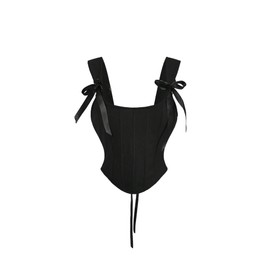 SHENHE Women's Bow Tie Lace Up Vintage Corset Bustier Backless Fitted Sleeveless Crop Tops Black Medium