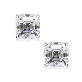 "STUNNING FLAME "18K White Gold Plated Sterling Silver Asscher Cut Cubic Zirconia Stud Earrings for men women(w,4 * 4)