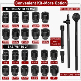 Camoo Impact Socket Set 27 PCs 3/4" Drive 6 Point SAE 7/8"-2", Metric 22 to 50 mm