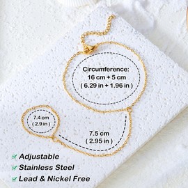 Hand Chain Ring Bracelet for Women Dainty Adjustable Trendy Finger Ring Bracelet Stainless Steel Hand Chain Jewelry for Women (Style-1 Gold)