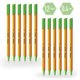 Berlingo Rapido Fineliner Set, 12 Pieces, 0.4 mm, Triangular Shape, Coloured Pens, Metal Tip, Writing, for the Office, Home Office or School and University, Rapido Series (Light Green)