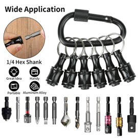 Upgrade 6 Pcs Bit Holder Keychain with Black Carabiner, 1/4 Inch Hex Shank Screwdriver Bits Holder, Screw Adapter Quick Release Hand-Held Impact Socket Holder for Electric Screwdrivers (Black-1set)