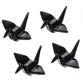Happy Sales HSCRCRN4BK, set of 4 Black Porcelain Crane Rests/Chopstick Rest set