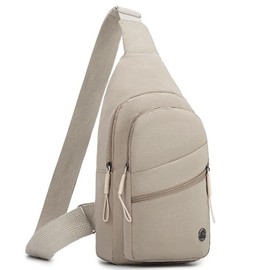 Veyarien Small Sling Bag, Lightweight Travel Crossbody Chest Bags for Women Men Kids, Water Resistant Cross Body Over Shoulder Bag for Runner Workout Hiking Cycling Travelling Outdoor (Beige)