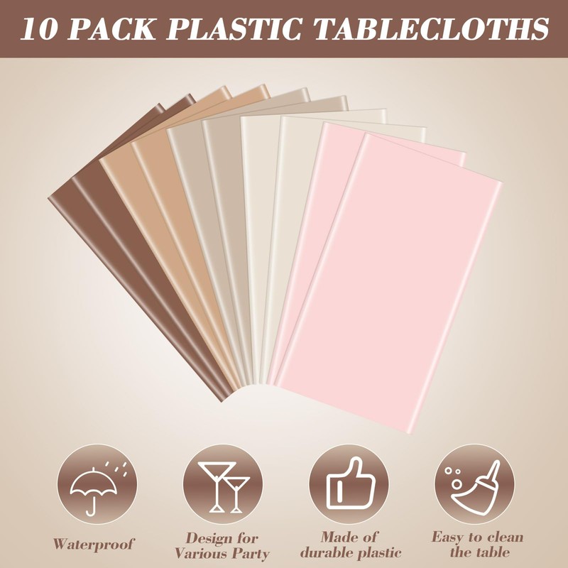 Jinei 10 Pcs Boho Plastic Tablecloth Disposable Rectangle Table Cloths