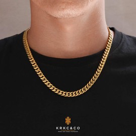 KRKC&CO 8mm Cuban Link Chains 18K Gold Plated Stainless Steel Anti-Tarnish Anti-Allergies Hip Hop Miami Rapper Chain Necklace for Men Homme (Vintage Gold 18K, 22)