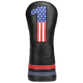 USA Stars and Stripes Driver Headcover - Head Cover for Driver, PU Leather USA Flag Accessory for Golf Clubs - Black