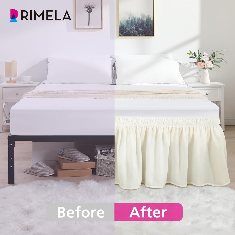 RIMELA Bed Skirt King Size Ivory 18 Inch Drop, Wrap