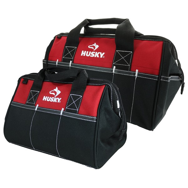 Husky 12 Inch and 15 Inch Water Resistant Tool Bag Multi Pack (2 Piece Storage Bundle)