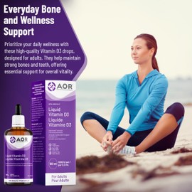 AOR AOR Liquid Vitamin D3 Drops 1000 IU for Adults, 100 ml 500-Servings - Vegan, Non-GMO & Gluten-Free - Vitamin D Supplement - Promotes Strong Bones & Immune - Easy to Absorb with Calcium for Bone Health