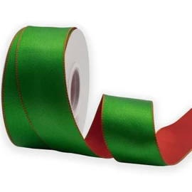 KLTRIBBON Reversible Red Green Ribbon Wired Satin Ribbon 1-1/2 Inch X 10 Meters, for Christmas Decoration,Wreath Bow,Floral Craft