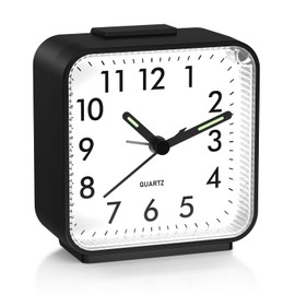 ORIA Analog Alarm Clock, Analog Travel Clock, Small Battery Operated Desk Clock with Night Light, Snooze, Ascending Beep Sounds, Simple Operation for Bedroom, Home, Black