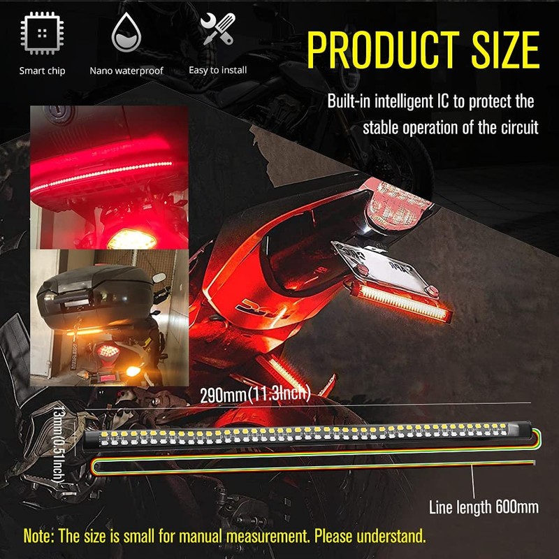 2Pcs 11.8" Motorcycle LED Tail Light Strips 90 LEDs Red