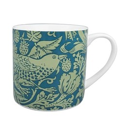 Half Moon Bay Strawberry Thief by ACS William Morris 10.5 Ounce Sage Green and Blue Ceramic Stoneware Beverage Drinking Mug