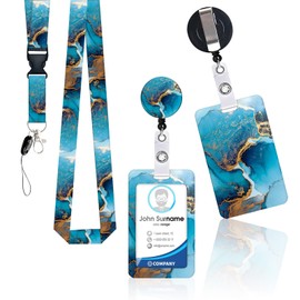 Kaket Lanyard with Card Holder, Retractable Badge Holder for ID Card, Neck Strap Lanyard with Retractable Badge Reel with Clip for Kids Teens Adults Office School (Blue Marble)