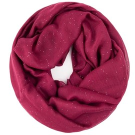 Gloop 01122-01123-P Women's Elegant Plain Loop Scarf, Tube Scarf, Plain Colour, Lightweight Tube Scarf, Purple red with glitter 01123a23