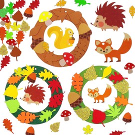 Autumn Wreaths Craft Set, 6 Pieces Autumn Craft Children's Set, Felt Craft Set for Decoration with Squirrel, Fox, Hedgehog for Craft Projects, Activities at School, Decorating in Autumn Time