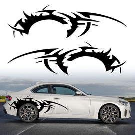 TOMALL 2Pcs 66'' Flame Graphics Stickers Car Body Side Skirt Decals Racing Sport Stripe Decals for Car Universal Vinyl Waterproof Large Decal Decoration for Truck Off-Road Vehicles Accessories (Black)