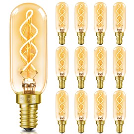 E12 LED Candelabra Bulbs 40 Watt Equivalent, 4W LED Dimmable E12 Edison Bulbs, 2200K Amber Warm Led Light Bulb, T6/T25 Vintage Decorative Light Bulb for Lantern Chandelier, Amber Glass, 12 Pack