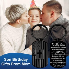 YYQX Keychains for Men Dad Son Brother Boyfriend Husband Grandson Grandpa Mens Keychain Birthday Graduation Christmas Confirmation Gifts (Son Gifts From Mom- I Pray, Black)