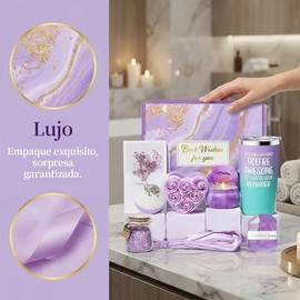 Regalos de Cumpleaños para Mujeres, Paquete de Cuidado Personal para Mujeres, Caja Regalo para Mujer de Bath SPA, Caja de Regalos para Mamá Hermana Novia Ella Amiga (Morado 9 Piezas)