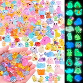 XIMISHOP 206PCS Mini Resin Animals，55 Styles Tiny Luminous Resin Animals Miniature Mini Little Small Plastic Animals Figures Glow in the Dark for Micro Landscape Fairy Garden Aquarium Dollhouse Decor