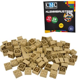 CMC imports 50 Clamping Blocks, Building Blocks, Basic Building Blocks, 2 x 2 Nubs, Compatible Bricks, 34 Different Colours (094 - Beige)