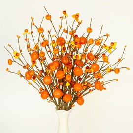 8-Pack Fall Stems Artificial Fall Picks 17" Tall with Mini Pumpkins