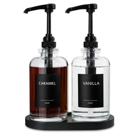 Coffee Syrup Dispenser for Coffee Bar, Glass Syrup Dispenser with 1/4oz Large Capacity Pump, Coffee Syrup Pump Dispenser for Coffee Station, 16.9 fl oz Maple Syrup Bottles for Coffee Bar Organizer