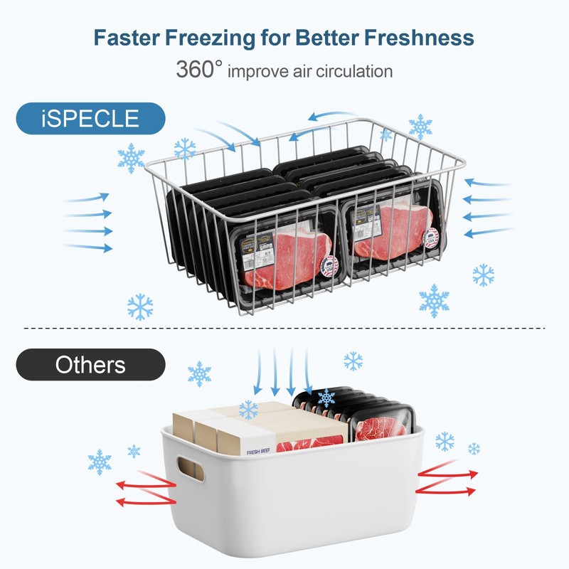iSPECLE Freezer Organizer Bins - 4 Pack Upright Freezer Baskets