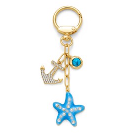 ENSKEFEN Blue Starfish Keychains for Women Cute Sea Star Ball Ship Anchor Charm Bag Purse Key Chain Accessories Fashion Summer Ocean Beach Key Rings
