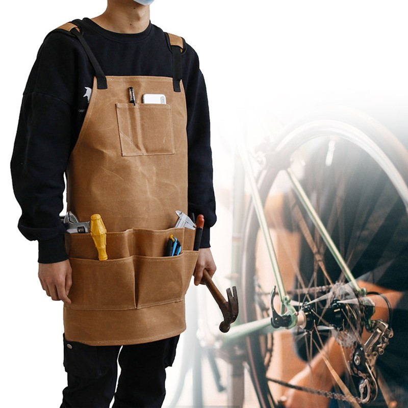 Multi Function Waterproof Waxed Canvas Apron Working Tool Aprons for