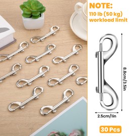 30 PCS Heavy Duty Double Snap Hook, 3.5 in Double Ended Snaps, Zinc Alloy Chain Metal Clip for Linking Key Chain Dog Leash Collar Pet Sling Feed Buckets Hammocks(Silver)