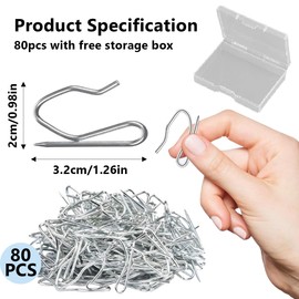 80 Pcs Metal Curtain Hooks Galvanizing Curtain Pinch Hooks 20x32mm Single Prongs Pinch Pleat Curtain Hangers for Window Shower Bedroom Pencil Pleat Curtains with Storage Box