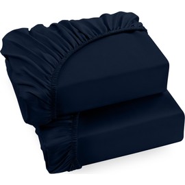 Utopia Bedding Fitted Sheet Single (2 Pack), Navy - Deep Pocket 14 inch (35 cm) - Easy Care - Soft Brushed Microfibre Fabric - Shrinkage and Fade Resistant - Bottom Sheet