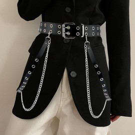 FDEETY Women's Punk Waist Chain Belt PU Leather Skinny Body Adjustable Belt with Gothic Circle Body Accessories for Cosplay Party, Double Layered