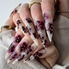 SINHOT Stiletto Press on Nails Long - Black Flower Fake