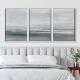 SIGNWIN Framed Canvas Print Wall Art Set Serenity Seascape Soft Blue Ocean Views Modern Art Decorative Rustic Calm/Zen for Living Room, Bedroom, Office - 16"x24"x3 White